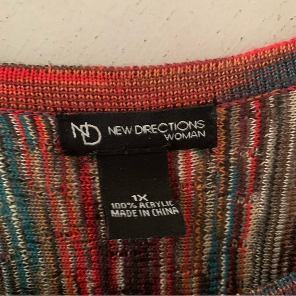 New Directions Red and Orange Boxy Short Sleeve Knit Sweater - Picture 3 of 6